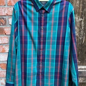 Nordstrom Men's Teal and Navy Plaid Shirt